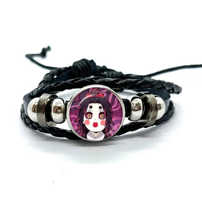 Kokushibo Anime Figure Leather Bracelets Cosplay Eyes Cartoon Horror Multilayer Braided Bracelets Bangles Handmade Jewelry Gifts