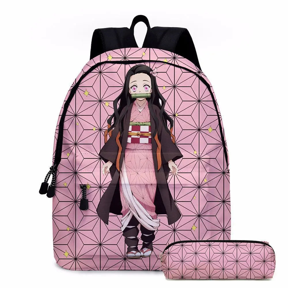 Anime Demon Slayer Series Tanjirou Nezuko Zenitsu Kochou Shinobu Backpack School Bag School Bag Student Pen Case Set Cute Gift