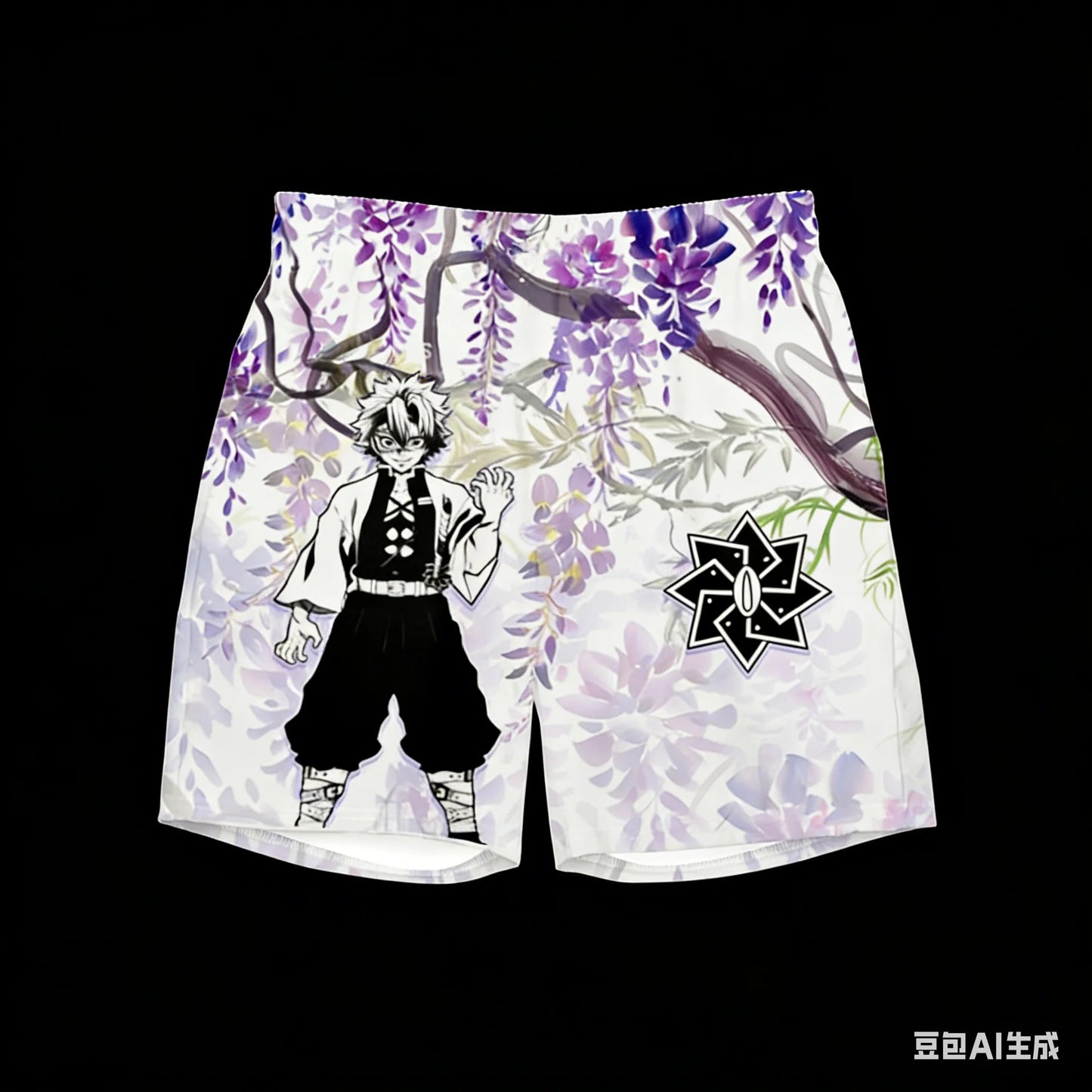Demon Slayer Wisteria Shorts for Adults and Children, 3D Printed Beach Shorts of The Swordsman Under The Wisteria
