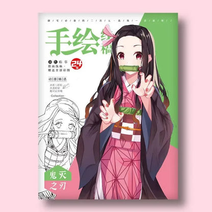 24pcs DEMON SLAYER Characters Colorful Cartoon Art Book for Drawing and Improving Your Skills