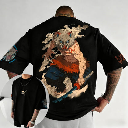 Demon Slayer Anime Hashibira Inosuke Printed T-shirt 2026 Men's Autumn/Winter Harajuku New Daily Casual Parent-child Top
