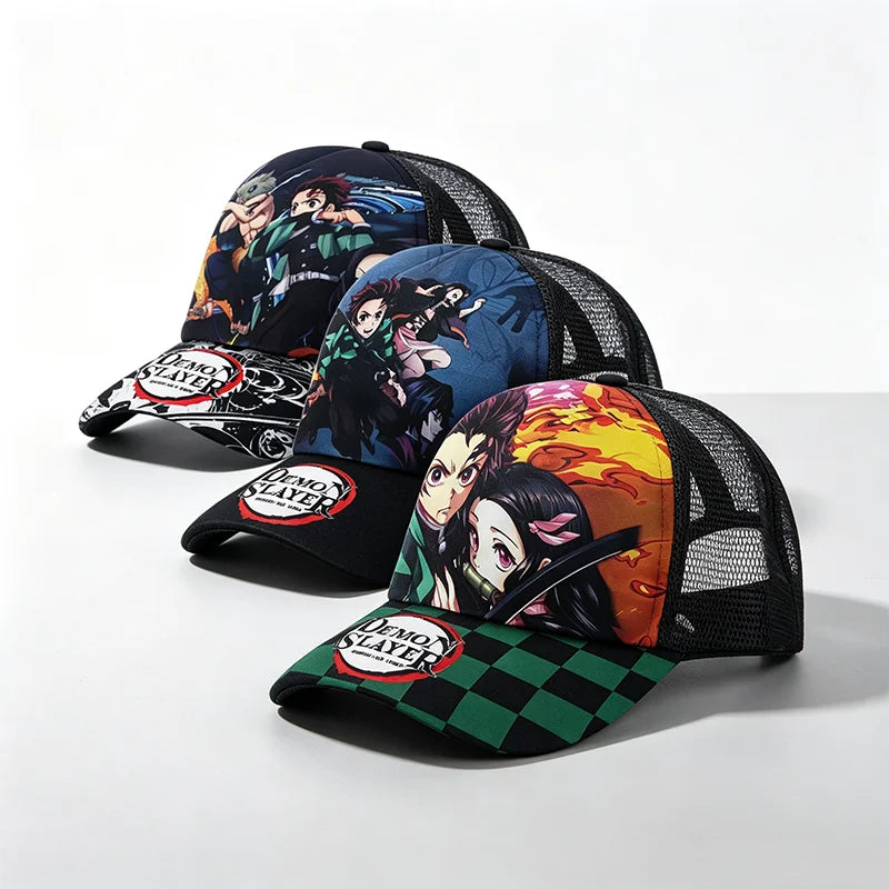 Kimetsu No Yaiba Cartoon Character Printed Trucker Hat Adjustable Snapback Mesh Baseball Cap Casual Anime Fan Headwear