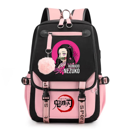 Demon Slayer Anime Print Backpack for Girls Casual School Bookbag Lightweight Teen Travel Rucksack