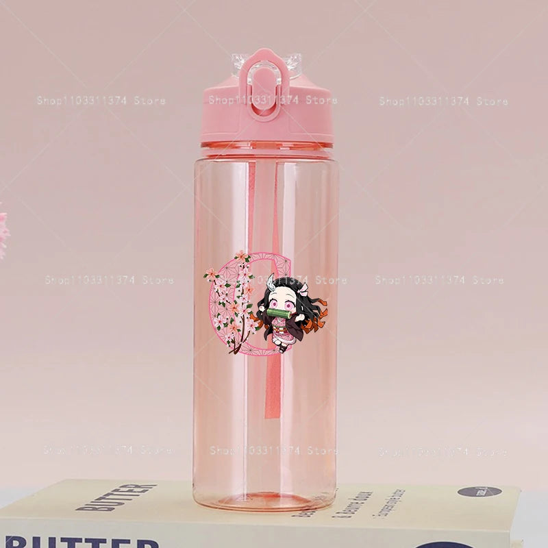 Demon Slayer Pink Water Bottle with Straw Cute Drinking Bottles Letter A-z Summer Sports Portable Water Cup Child Birthday Gift