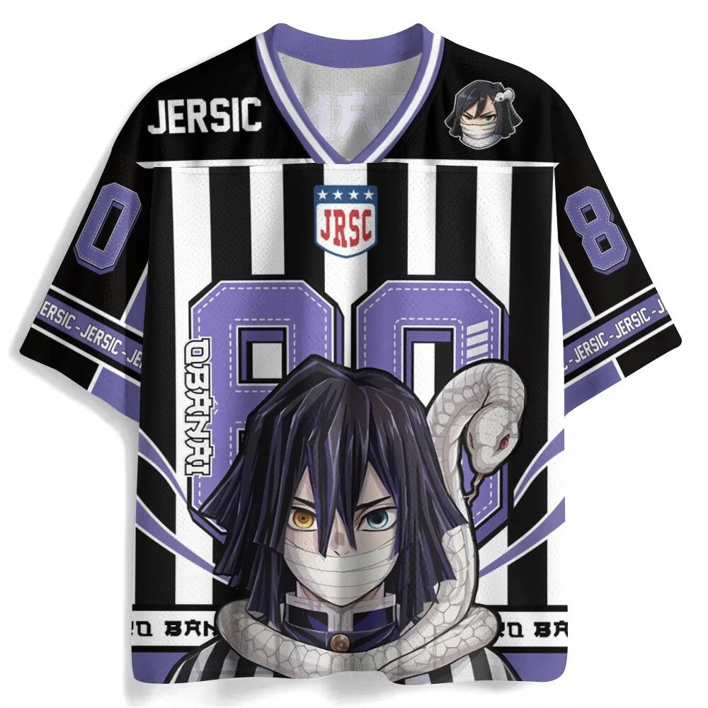 Demon Slayer Anime Series Number Jersey Oversize Daily Unisex Tops Tees Retro Korean Style Kpop Baseball Hockey Outfit T-shirt
