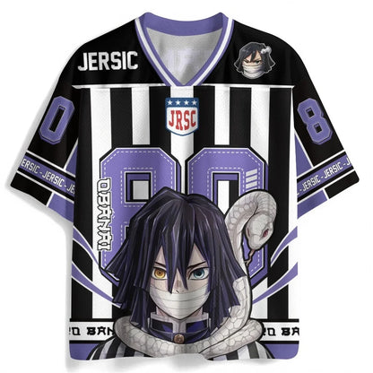 Demon Slayer Anime Series Number Jersey Oversize Daily Unisex Tops Tees Retro Korean Style Kpop Baseball Hockey Outfit T-shirt