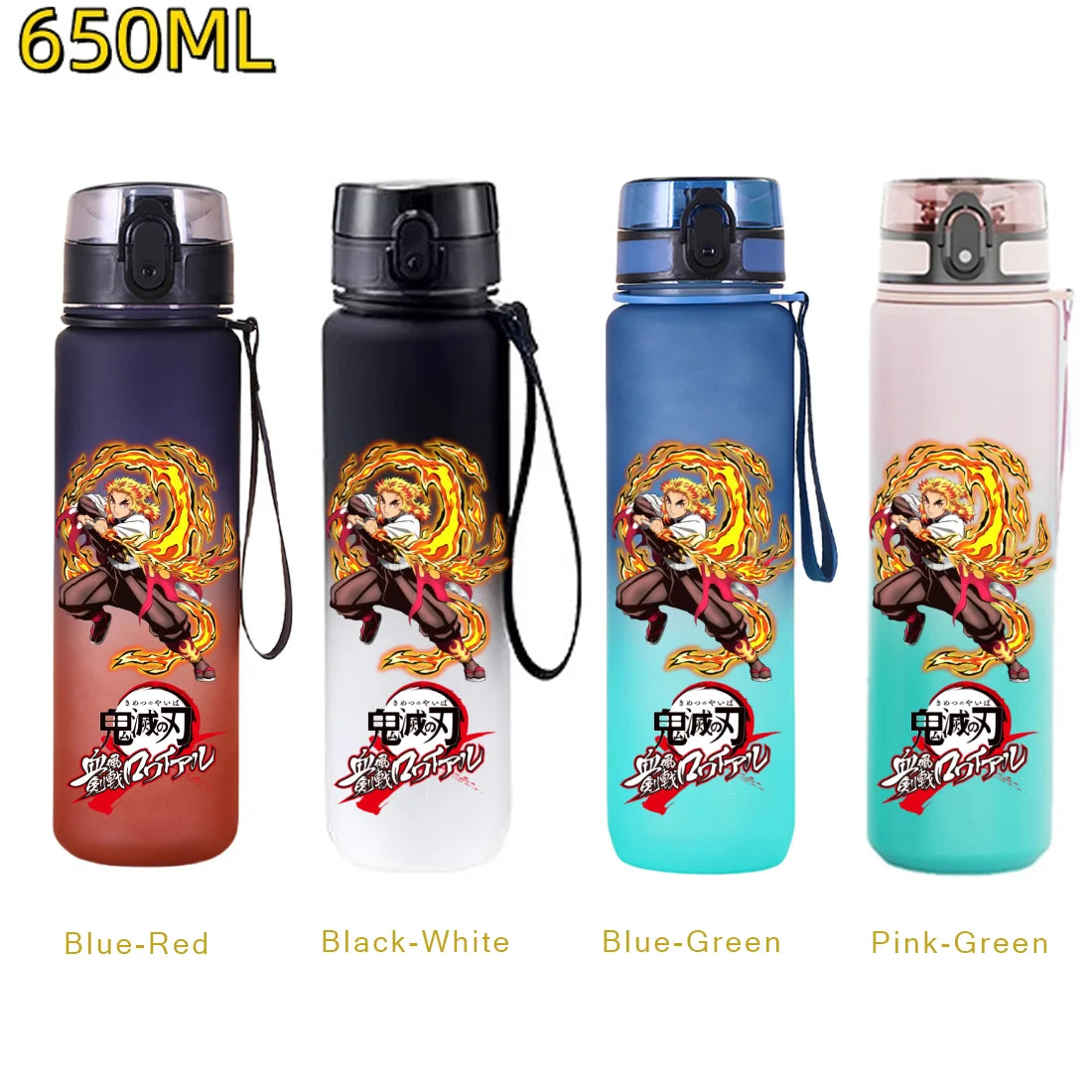 650ML Demon Slayer Kamado Tanjirou Rengoku Kyoujurou Portable Sports Water Bottle Leak Proof Outdoor Travel Sports Fitness Jugs