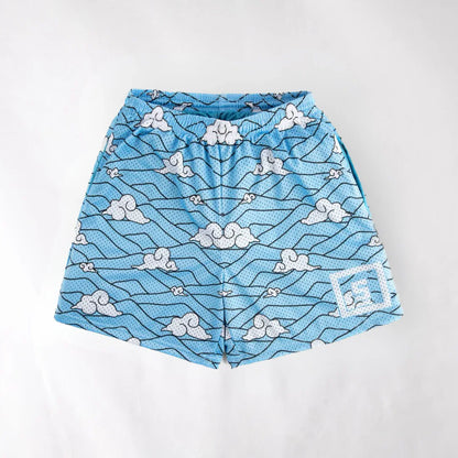 Bandai Demon Slayer Tanjiro Kamado Shorts, Black Turquoise Checkered with Great Wave Mesh Athletic Bottoms  Man - Beach shorts