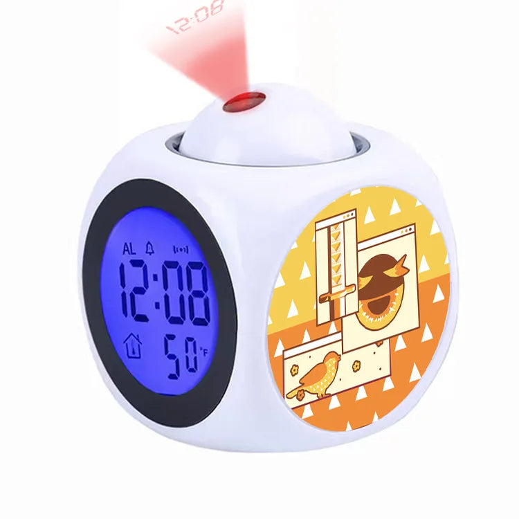 Demon Slayer Tanjiro Projection Alarm Clock Led Night Light Silent Non-Ticking Digital Time Display for Kids Bedroom