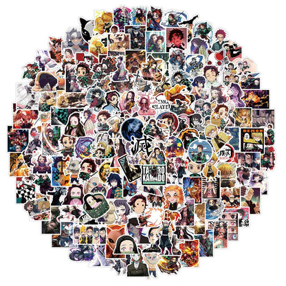 100/200pcs Cartoon Anime Demon Slayer Stickers for Laptop Suitcase Skateboard Guitar Phone Cartoon Sticker Kid Gift Toys