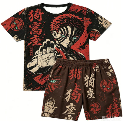 Demon Slayer Doma Red Splatter Print T-Shirt Shorts Set For Men Women Kids Soft Anime Summer Breathable Casual Loungewear Pajama
