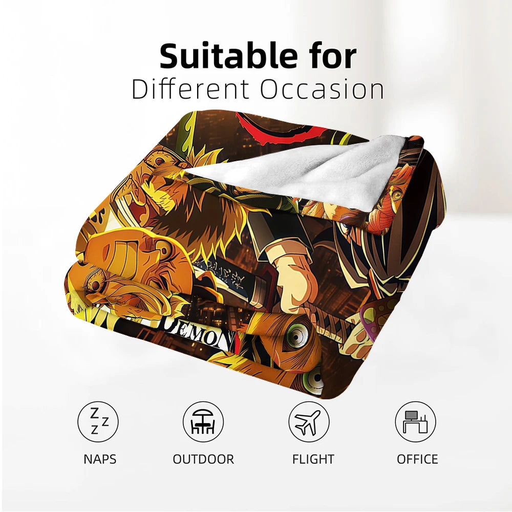 1PC D-Demon Slayer Lightweight Microfiber Soft Christmas Fleece Blanket Warm Cozy Throw for Bed Sofa Office Travel All Season
