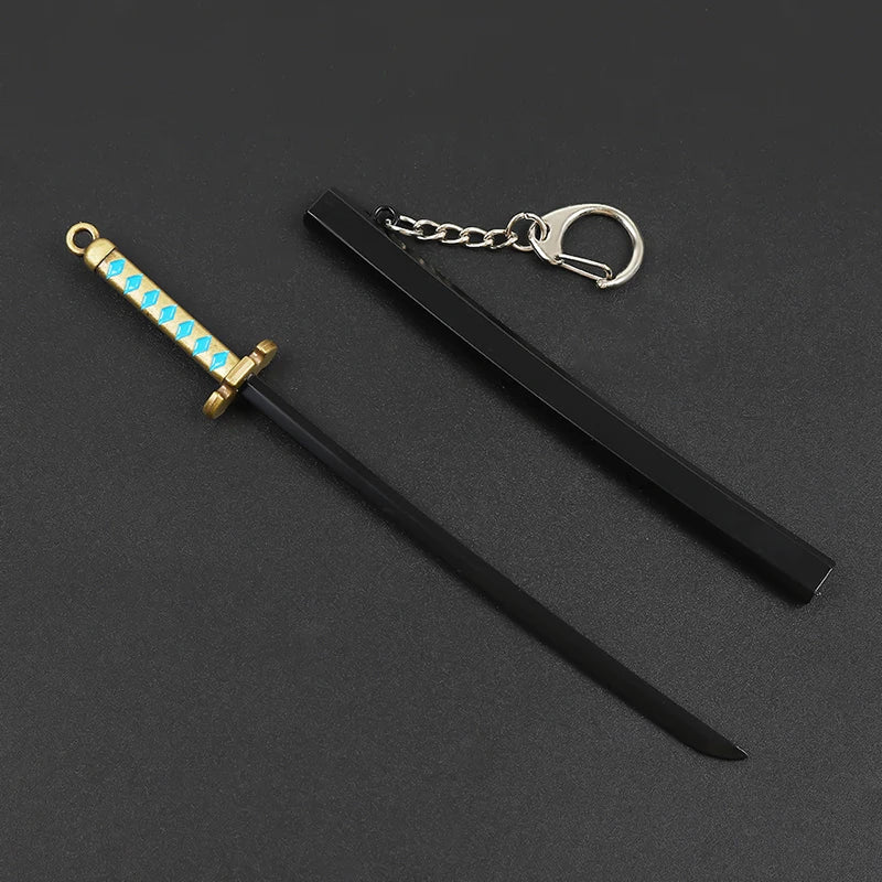 17cm Demon Slayer Keychain Nichirin Blade Model Anime Backpack Pendant Key Ring Tanjirou Zenitsu Creative Collectible Toy Gift
