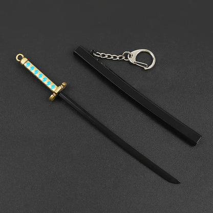 17cm Demon Slayer Keychain Nichirin Blade Model Anime Backpack Pendant Key Ring Tanjirou Zenitsu Creative Collectible Toy Gift