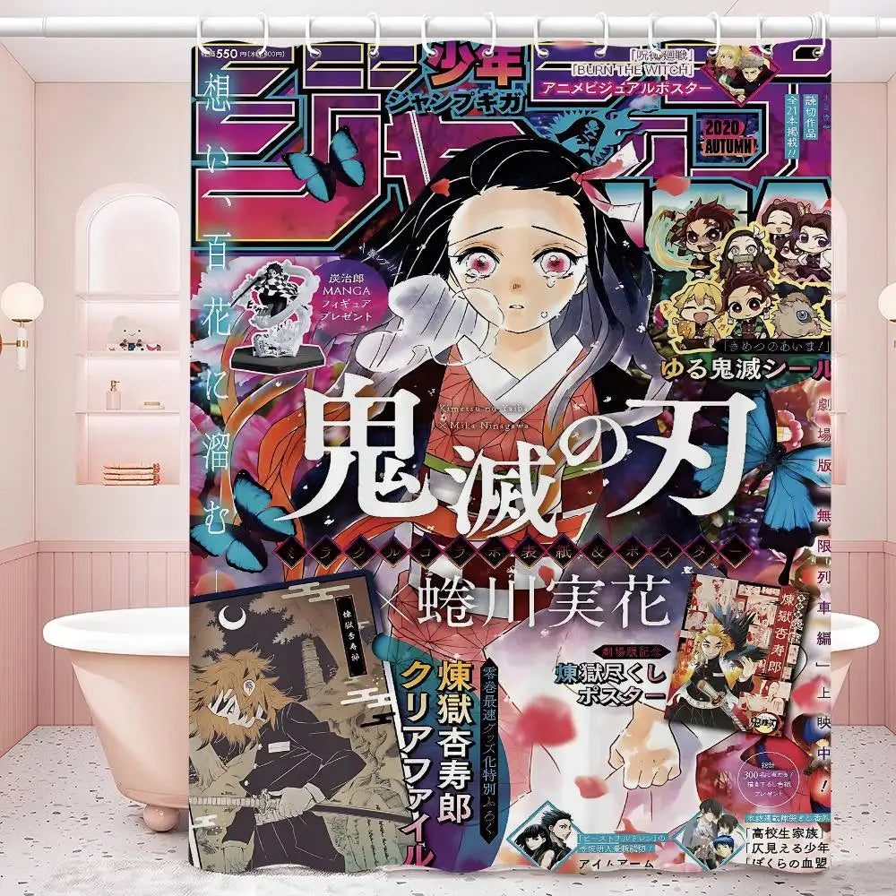 D-Demon Slayer 1pc Shower Curtain Polyester Waterproof Shower Curtain Bathroom Partition Curtain Decoration Accessories