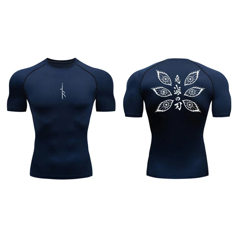 Bandai Demon Slayer Douma Eyes Double-sided Print Compression T-shirt Men Anime Fitness Gym Quick Dry Sportswear Top