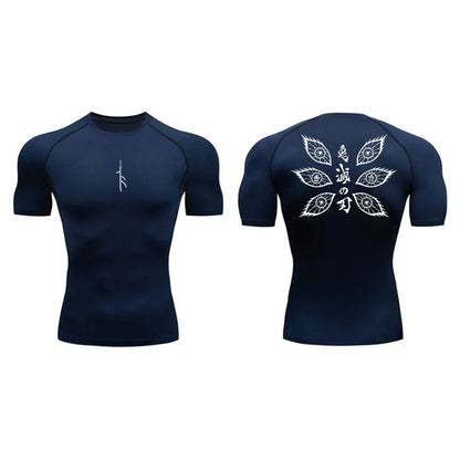 Bandai Demon Slayer Douma Eyes Double-sided Print Compression T-shirt Men Anime Fitness Gym Quick Dry Sportswear Top