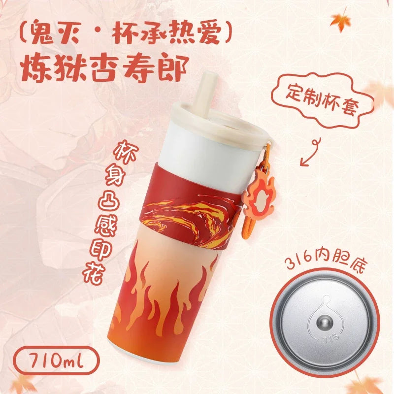 Anime Demon Slayer Vacuum Cup 24 Oz Tomioka Giyū 316 Stainless Steel High Capacity Car Coffee Cup Straw Thermos Cup Gift