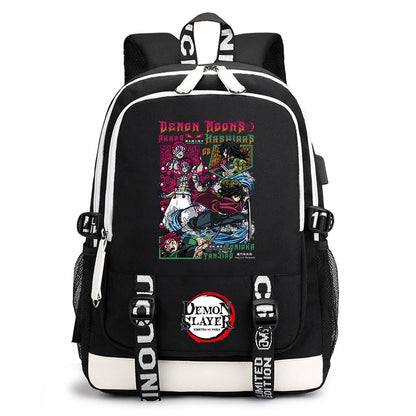 Demon Slayer Anime Print Student Backpack USB Charging Port Lightweight School Bag for Boys Girls