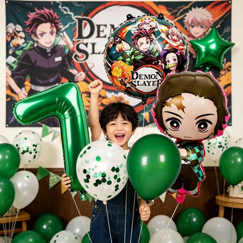 Demon Slayer Theme Tanjiro Kamado Theme Foil Balloons Set Latex Balloon Kids Birthday Party Decoration Number Balloon Globos
