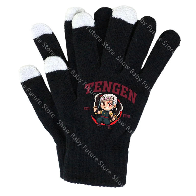 19CM Adult Gloves Demon Slayer Infinity Castle Boys Gloves Cartoon Tanjirou Screen Gloved Winter Anime Kids Birthday Cute Gifts
