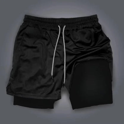 Demon Slayer Men's Summer Double Layer Shorts New Nezuko Anime Printed Gym Quick Drying Breathable 2-in-1 Sports Shorts