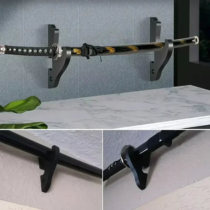 3-layers Wall Katana Shelf Support Holder Wooden Real Japanese Katana Samurai Sabre Sword Storage Rack Knife Display Organizer