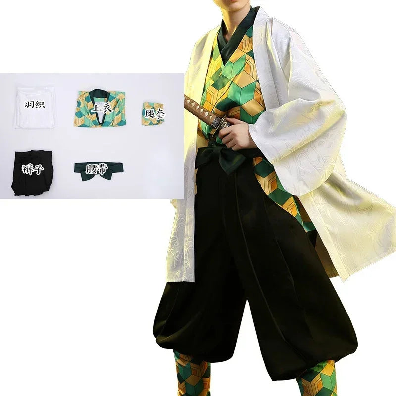 New Anime Sabito Cosplay Costumes Yaiba Kimono White Cloak Man Coat Lining Pants Wig Halloween Costumes