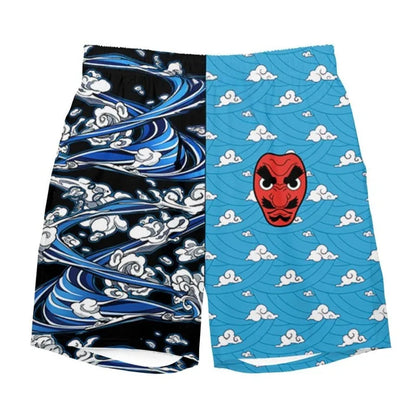 2026 Summer Anime Demon Slayer Theme Color Blocked Blue Casual Shorts Adult and Children Fashion Casual Sports Shorts