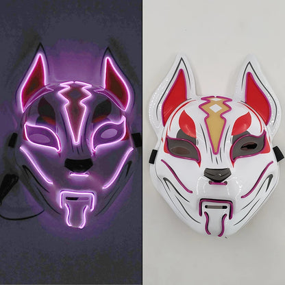 Glowing  Demon Slayer Mask Cosplay Japanese Cartoon Neon Light Samurai Mascara Luminous Led Fox Mask For Halloween Christmas