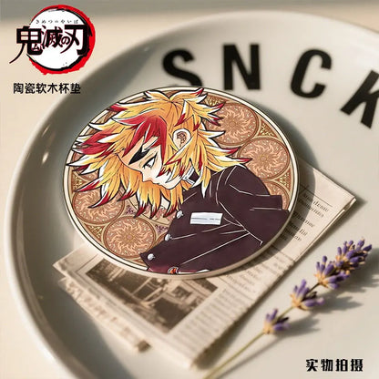 Demon Slayer Coaster Fans Round Ceramic Cork High Temperature Resistant Coaster Tsuyuri Kanao Kamado Tanjirou Kamado Nezuko Gift