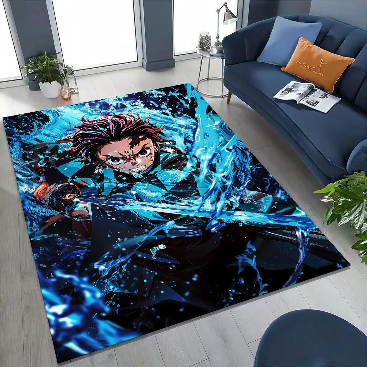 Anime Demon S-Slayer Kamado Nezuko Tanjirou Cartoon Rug for Bedroom Living Room Sofa Home Doormat Decor,Kids Non-slip Floor Mat