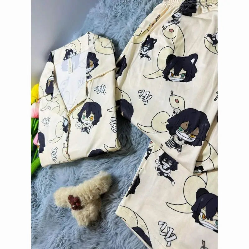 Cute Demon Slayer Pajama Set Spring Autumn Kamado Tanjirou Lolita Girl Pajamas Long Sleeves Student Cosplay Loungewear Set Gift