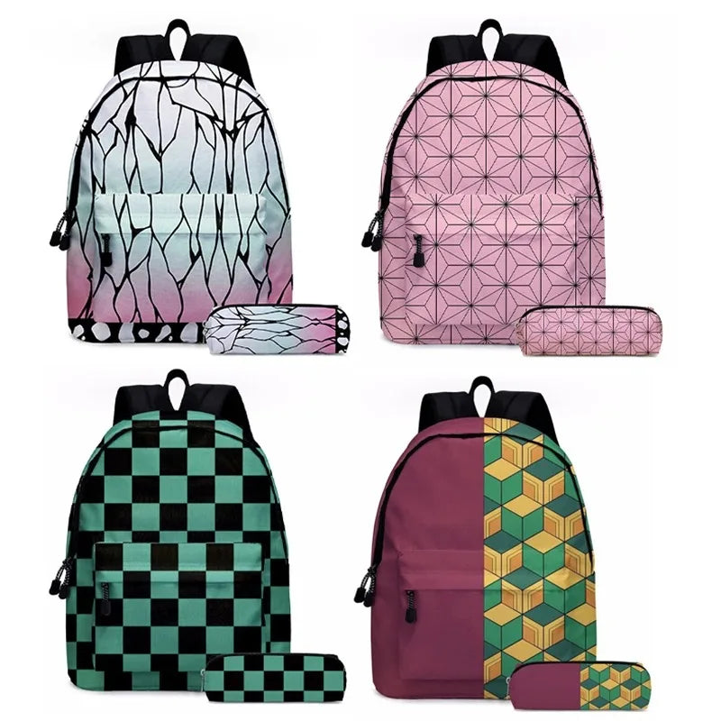 Anime Demon Slayer Series Tanjirou Nezuko Zenitsu Kochou Shinobu Backpack School Bag School Bag Student Pen Case Set Cute Gift