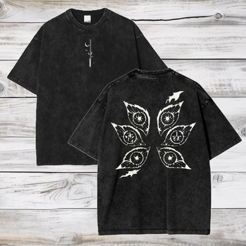 Japanese Anime Demon Slayer Kokushibo Graphic Washes T-shirts Men's Women's Pure Clothing Harajuku Y2K Streetwear Cotton Tops