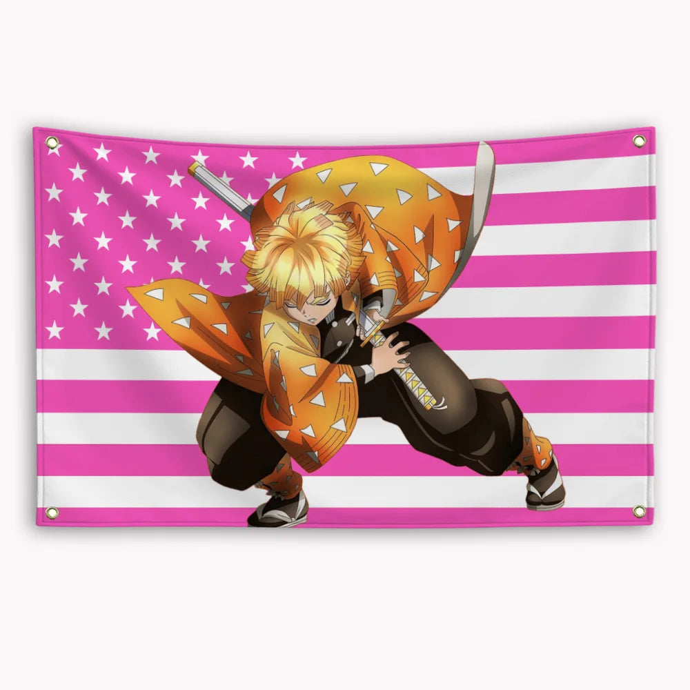 Anime Demon Slayer American Flag Rengoku Kyoujurou Kochou Shinobu Banner Advertising Home Decor Items Tapestry Garage Flags Hang