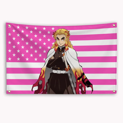 Anime Demon Slayer American Flag Rengoku Kyoujurou Kochou Shinobu Banner Advertising Home Decor Items Tapestry Garage Flags Hang