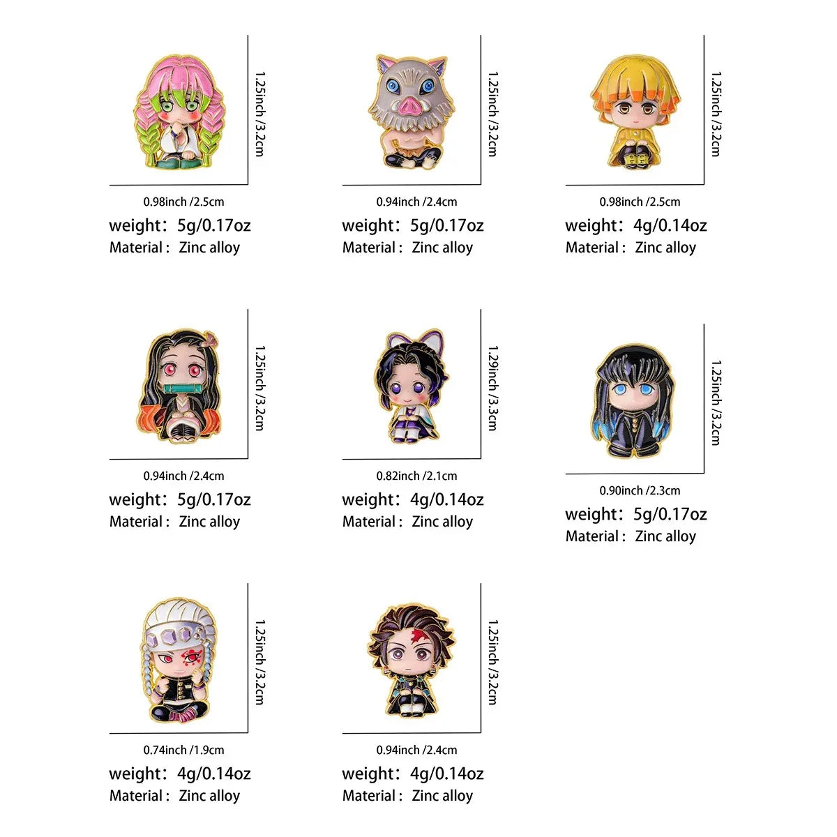 8Pcs Cute Demon Slayer Brooch Badge Anime Cosplay Chibi Character Tanjiro Nezuko Shinobu Giyuu Rengoku Enamel Lapel Pins Gift