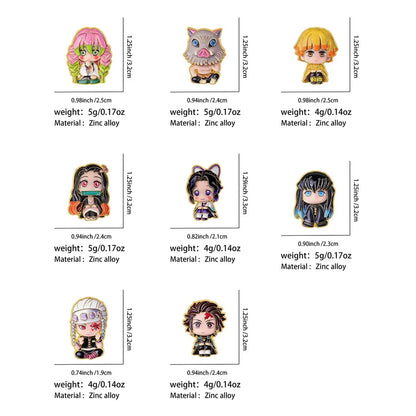 8Pcs Cute Demon Slayer Brooch Badge Anime Cosplay Chibi Character Tanjiro Nezuko Shinobu Giyuu Rengoku Enamel Lapel Pins Gift