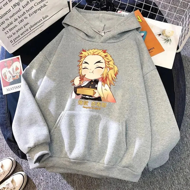 2025 New Autumn Winter Fashion Long Sleeve Funny Anime Rengoku Kyoujurou Printed Hoodies Casual Loose Sweatshirt for Men Women