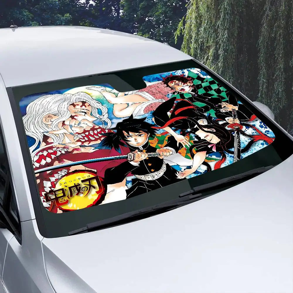 Demon Slayer Windshield Sunshade Anime Cute Car Front Windshield 70x130cm Sun Visor Heat Reflector
