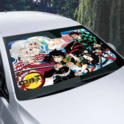 Demon Slayer Windshield Sunshade Anime Cute Car Front Windshield 70x130cm Sun Visor Heat Reflector