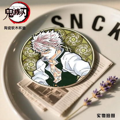 Demon Slayer Coaster Fans Round Ceramic Cork High Temperature Resistant Coaster Tsuyuri Kanao Kamado Tanjirou Kamado Nezuko Gift