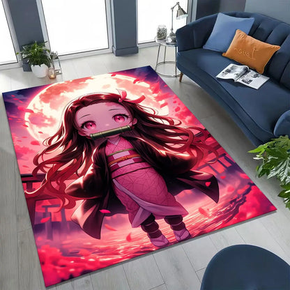 Anime Demon S-Slayer Kamado Nezuko Tanjirou Cartoon Rug for Bedroom Living Room Sofa Home Doormat Decor,Kids Non-slip Floor Mat