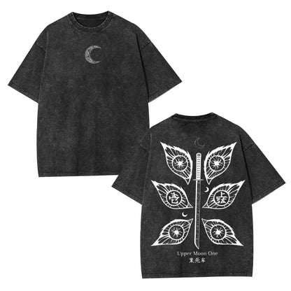 Japanese Anime Demon Slayer Kokushibo Graphic Washes T-shirts Men's Women's Pure Clothing Harajuku Y2K Streetwear Cotton Tops