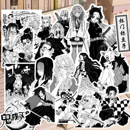 10/65pcs Anime Demon Slayer Black and White Stickers DIY Bike Travel Luggage Laptop Graffiti Cool Cartoon Kamado Nezuko Sticker