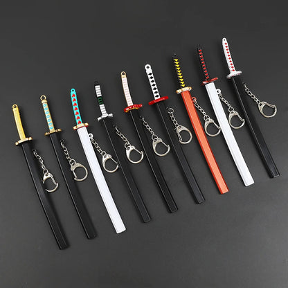 17cm Demon Slayer Keychain Nichirin Blade Model Anime Backpack Pendant Key Ring Tanjirou Zenitsu Creative Collectible Toy Gift