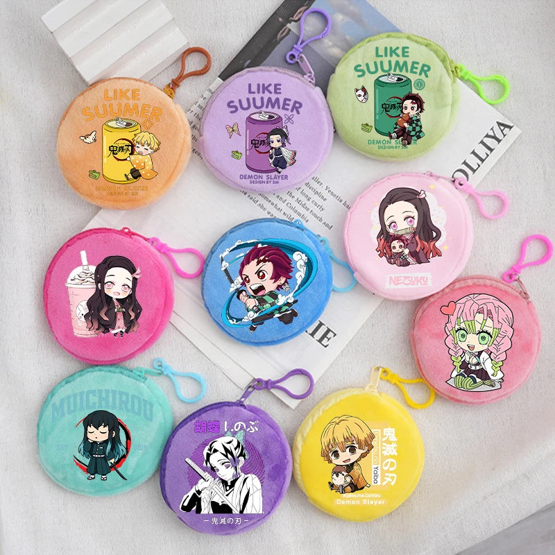 Demon Slayer Coin Purse Anime Figure Tanjiro Nezuko  Giyu Tomioka Wallet Key Earphones Storage Pouch Cute Round Mini Zero Wallet