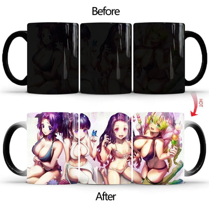 Demon Slayer Discoloration Mug Kimetsu No Yaiba Color Changing Cup Anime Ceramic Coffee Cup Heat Sensitive Milk Tea Mugs Novelty