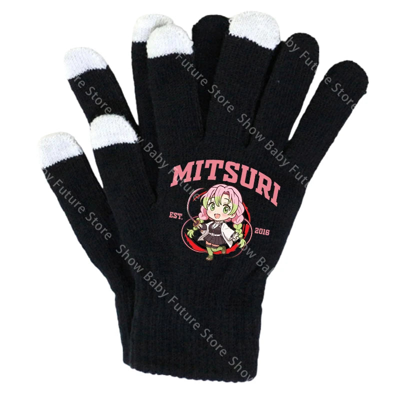 19CM Adult Gloves Demon Slayer Infinity Castle Boys Gloves Cartoon Tanjirou Screen Gloved Winter Anime Kids Birthday Cute Gifts